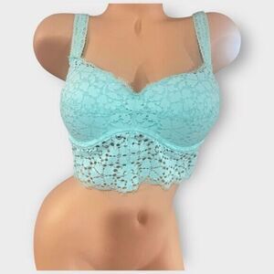 PINK Women's Lace Bralette M Blue Strappy Padded Wireless Bra